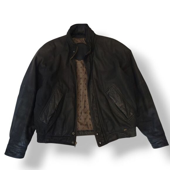 Vintage Hunting Horn Classics Black Leather Bomber Aviator Jacket Mens Size XL - Picture 7 of 16